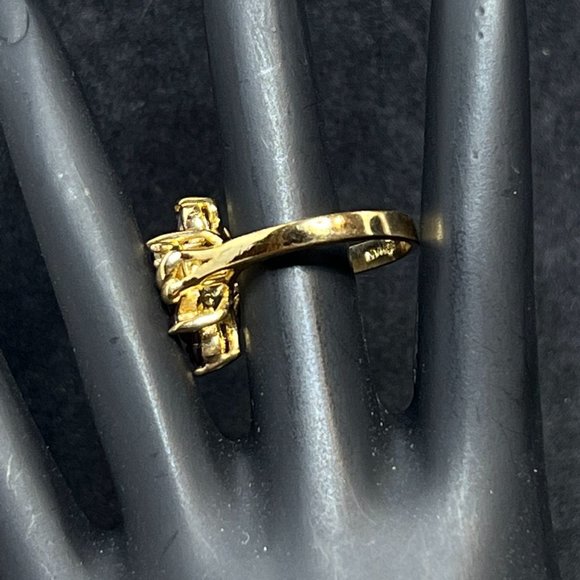 Vintage Roman Gold Tone, Pink Marque And Clear Rhinestone Statement Ring (R286) - Picture 4 of 5